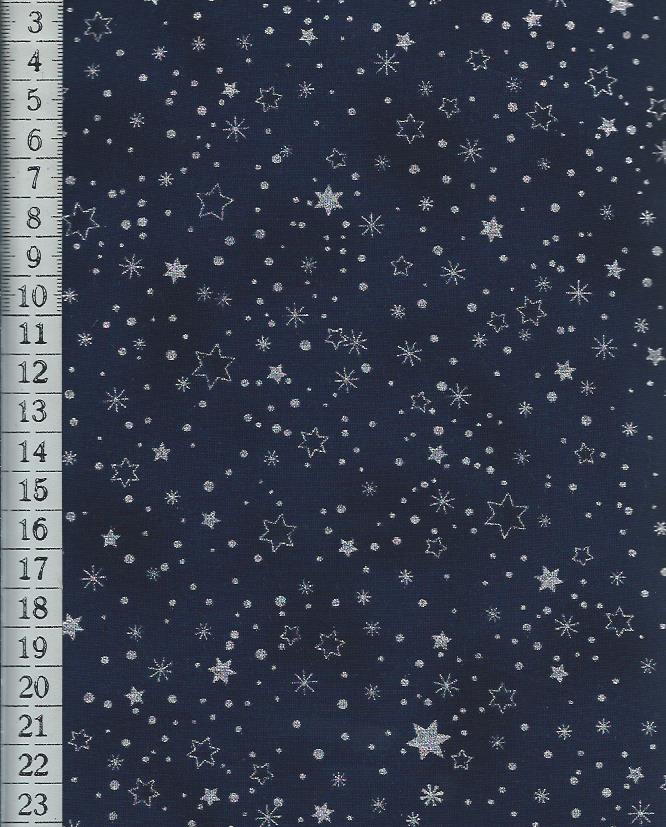stříbrotisk hvězdy na modré, š.110cm