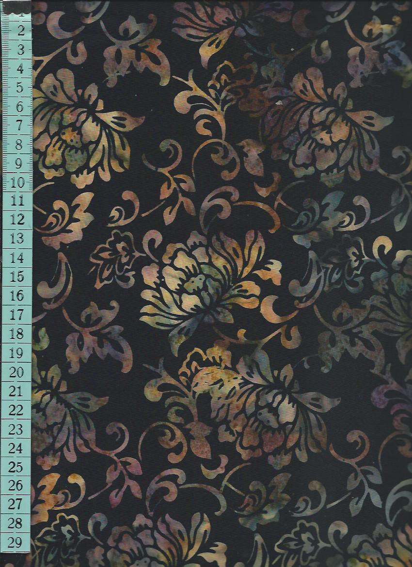 batika květy na černé, š. 110 cm